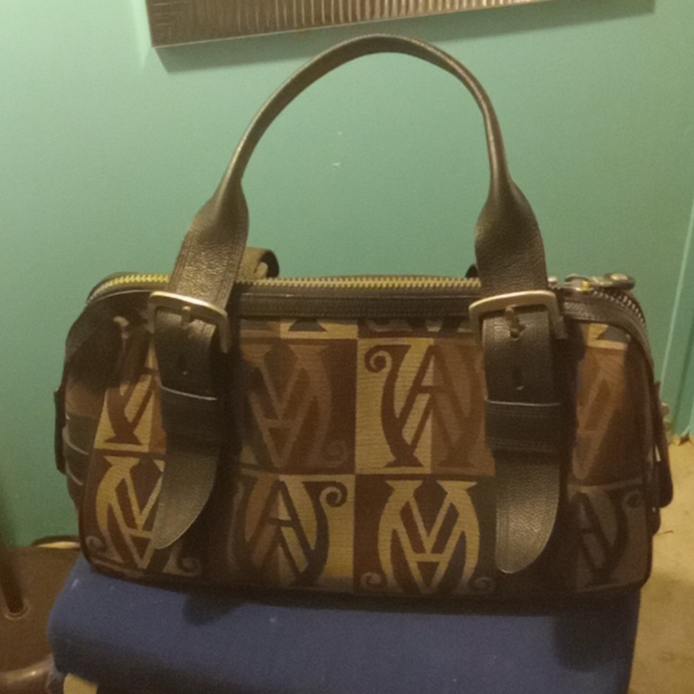 Wanlima ladies canvas, black leather handles, handbag.